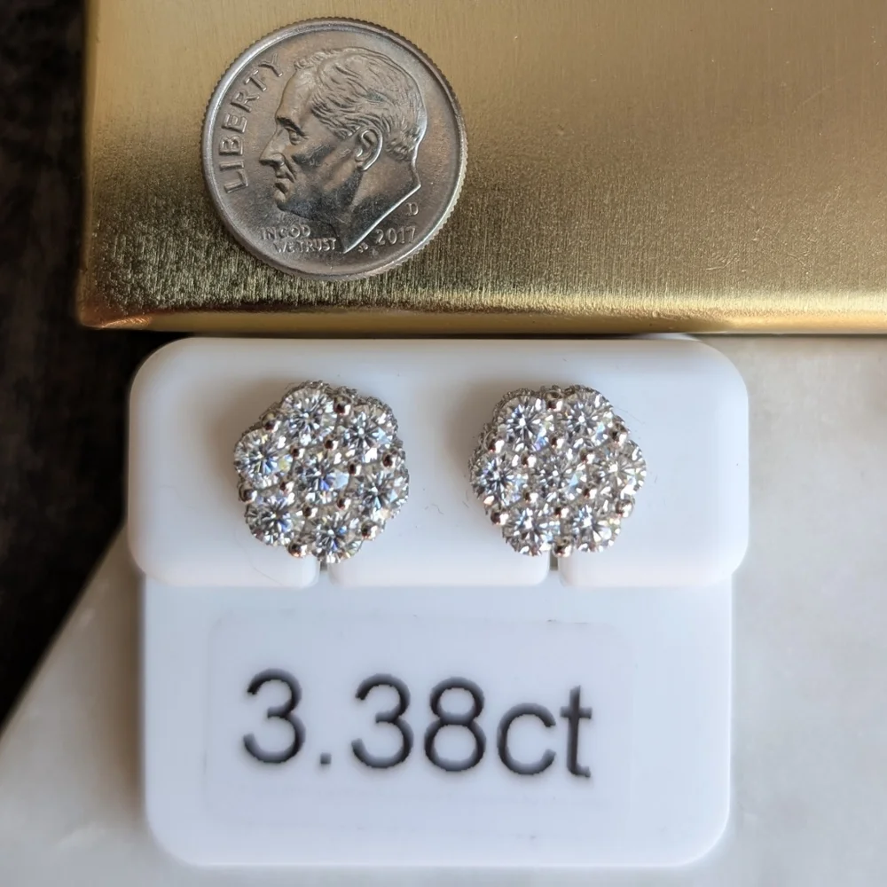 3ct Moissanite Flower Earrings In Sterling Silver 925 NWOT - Picture 11 of 11